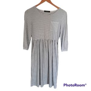 Merokeety Black and White Striped Midi Dress with Pockets